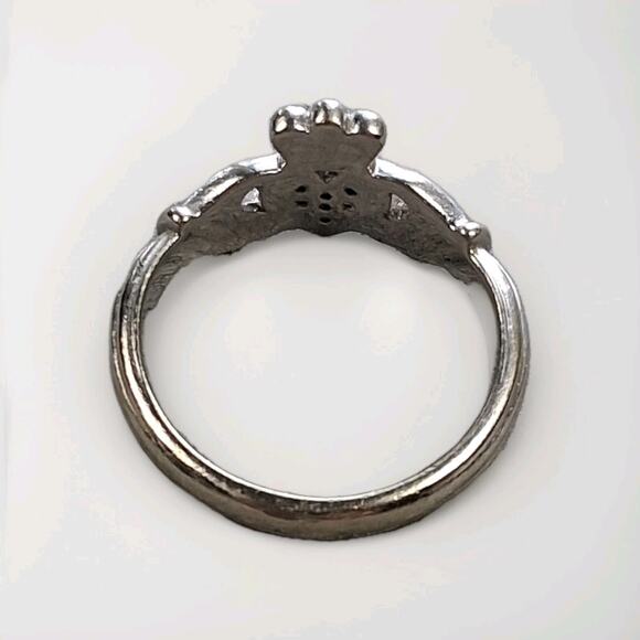 14k White Gold Natural Diamond Claddagh Ring Size 6.5. Signed - Picture 4 of 5